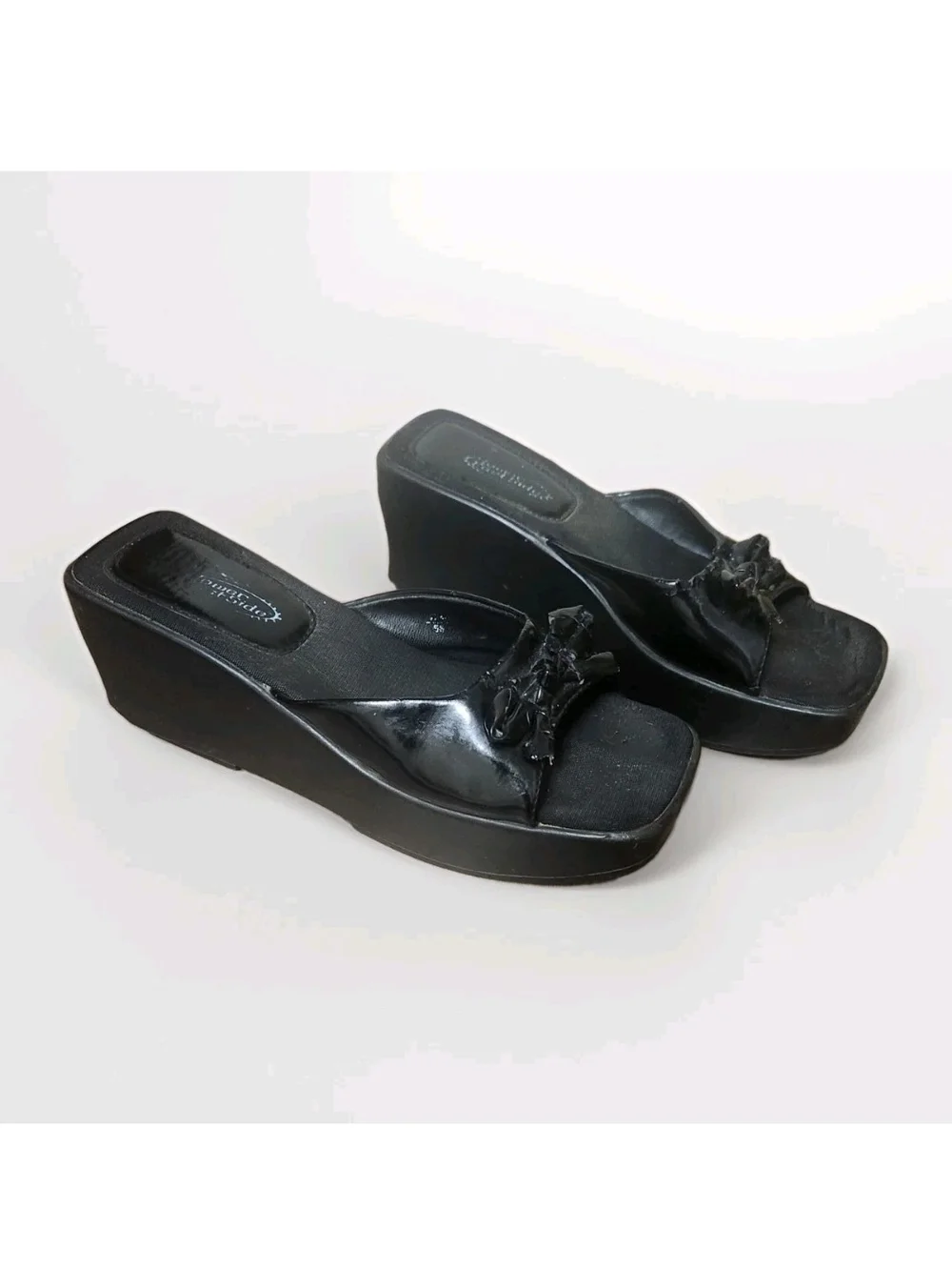 VTG 90s Y2K Lower East Side Slide Sandals 5.5 Bow Wedge Platform Chunky RARE